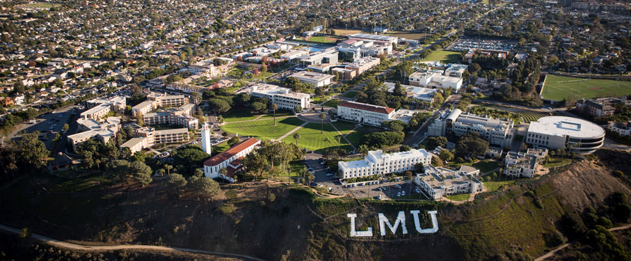 An aerial view of the LMU campus
