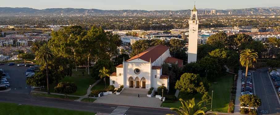 Drone overview shot of Sacred Heart Chapel