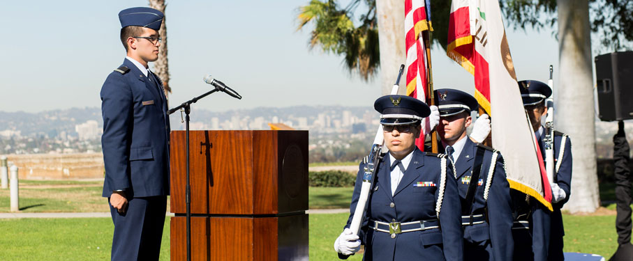 LMU veterans participate in a military activity.