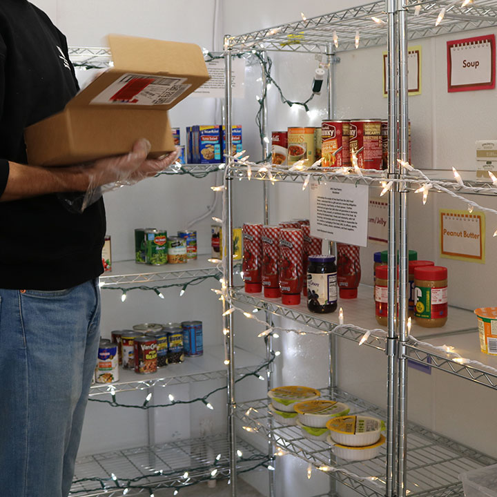 The LMU Food Pantry, whose shelves are seen here, provides confidential assistance for those struggling with hunger.