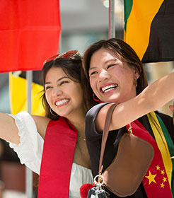 lmu international students posing on campus